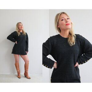 1990's Vintage Charcoal & Wool Sweater Dress Women's Extra Small Medium XS SM MD